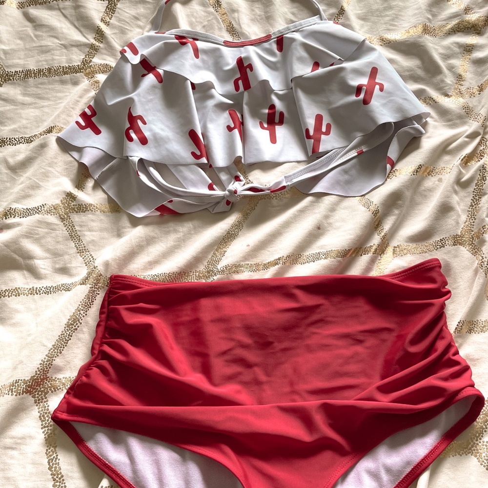 red cactus high waisted bikini